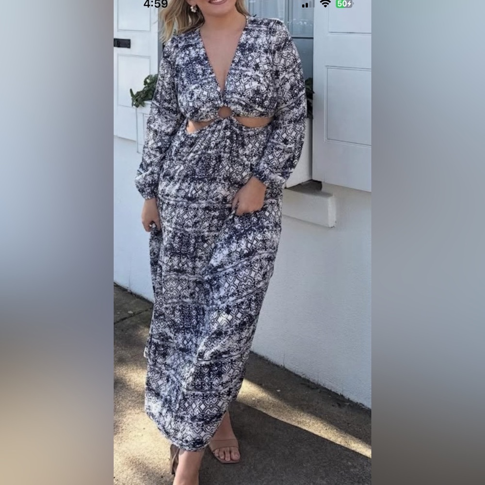Black & White Printed Cutout Maxi Dress